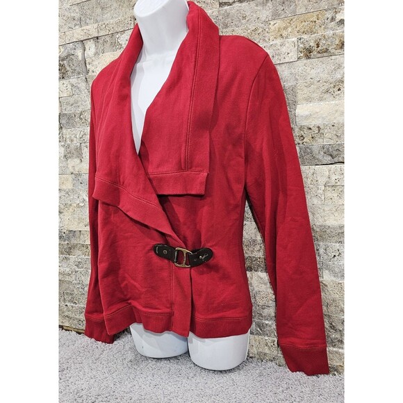 Vtg Ralph Lauren Womens Wrap Cardigan Shawl Collar Buckle French Terry Red Small - Picture 7 of 16